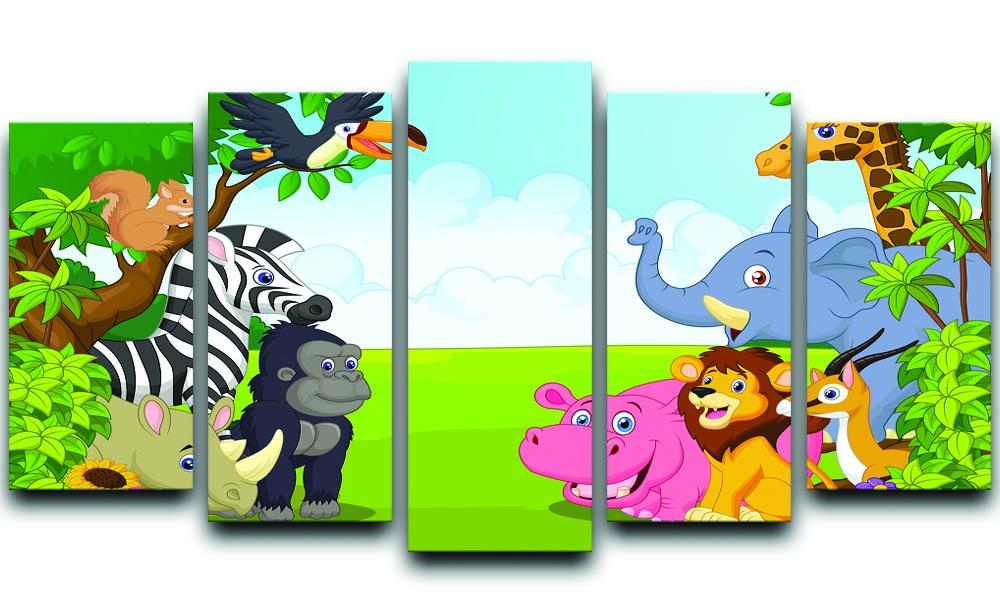 Cartoon collection animal in the jungle 5 Split Panel Canvas - Canvas Art Rocks - 1