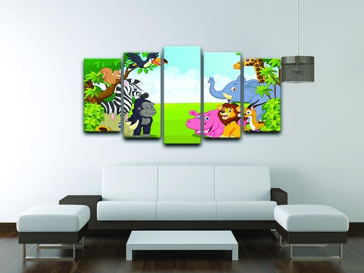 Cartoon collection animal in the jungle 5 Split Panel Canvas - Canvas Art Rocks - 3