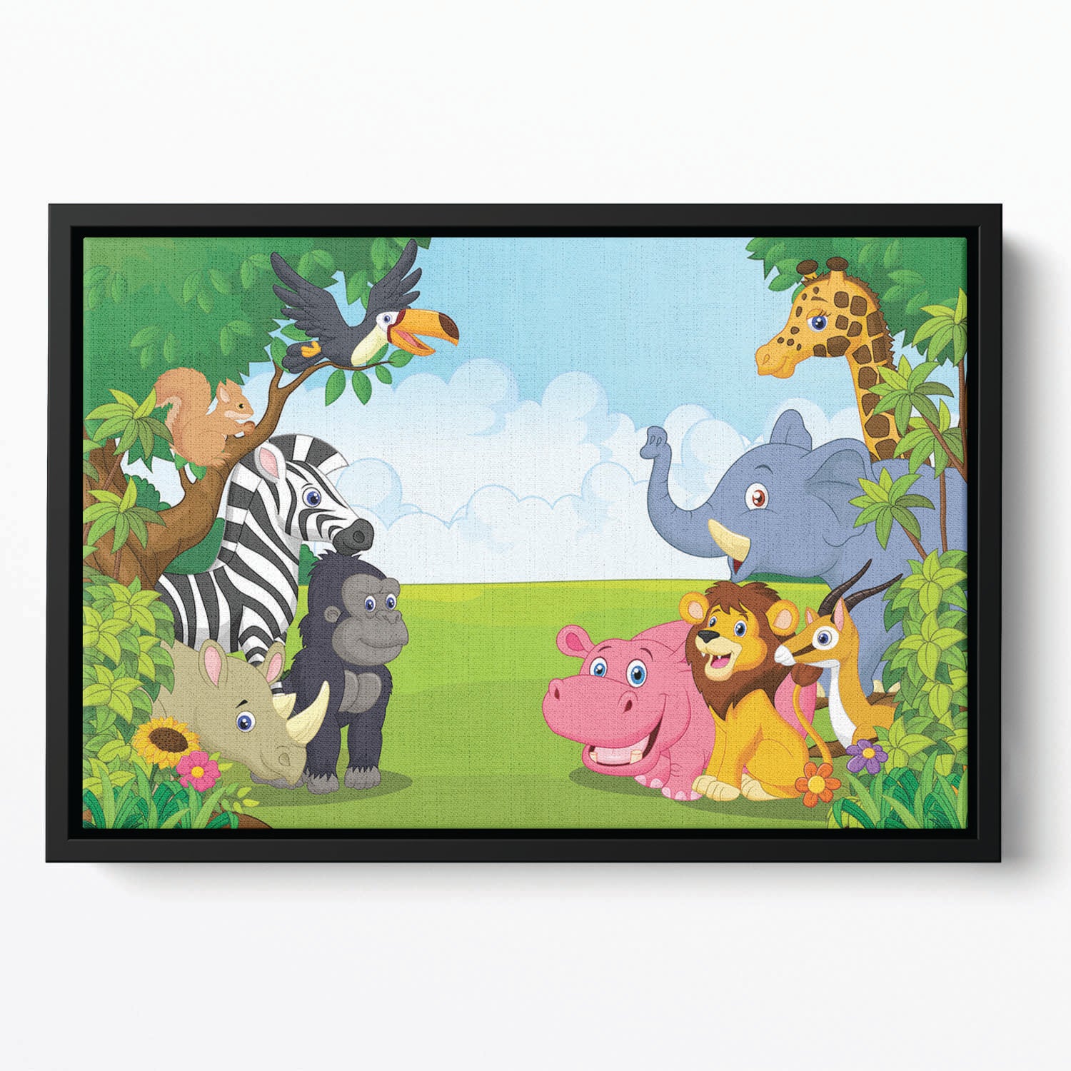 Cartoon collection animal in the jungle Floating Framed Canvas