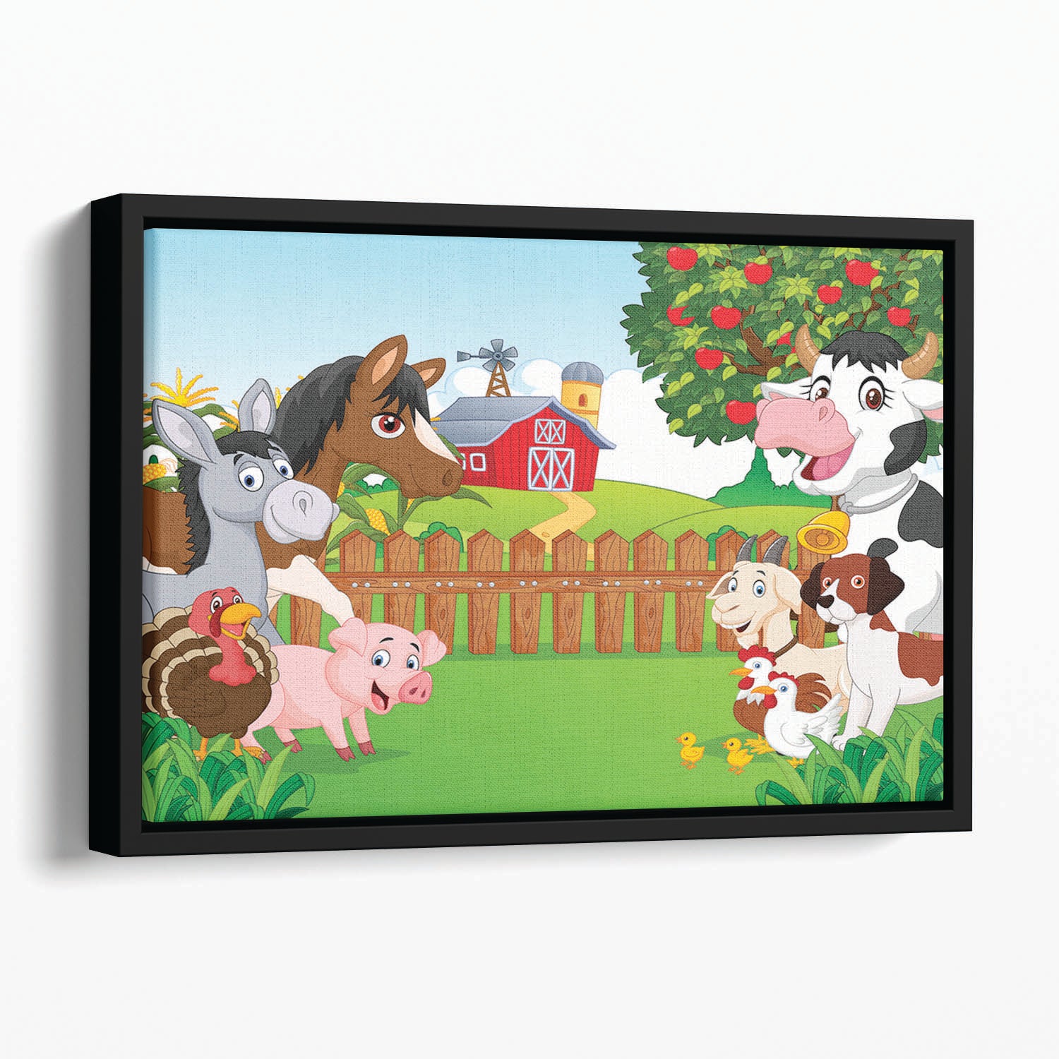 Cartoon happy animal collection Floating Framed Canvas