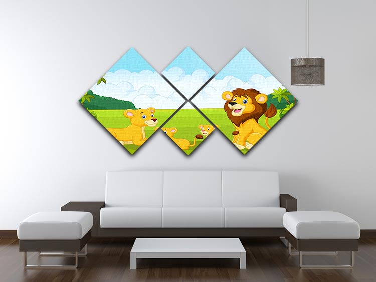 Cartoon lion family 4 Square Multi Panel Canvas - Canvas Art Rocks - 3