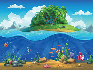 Cartoon underwater world Wall Mural Wallpaper - Canvas Art Rocks - 1