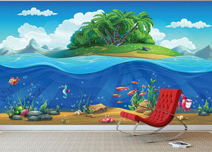 Cartoon underwater world Wall Mural Wallpaper - Canvas Art Rocks - 3