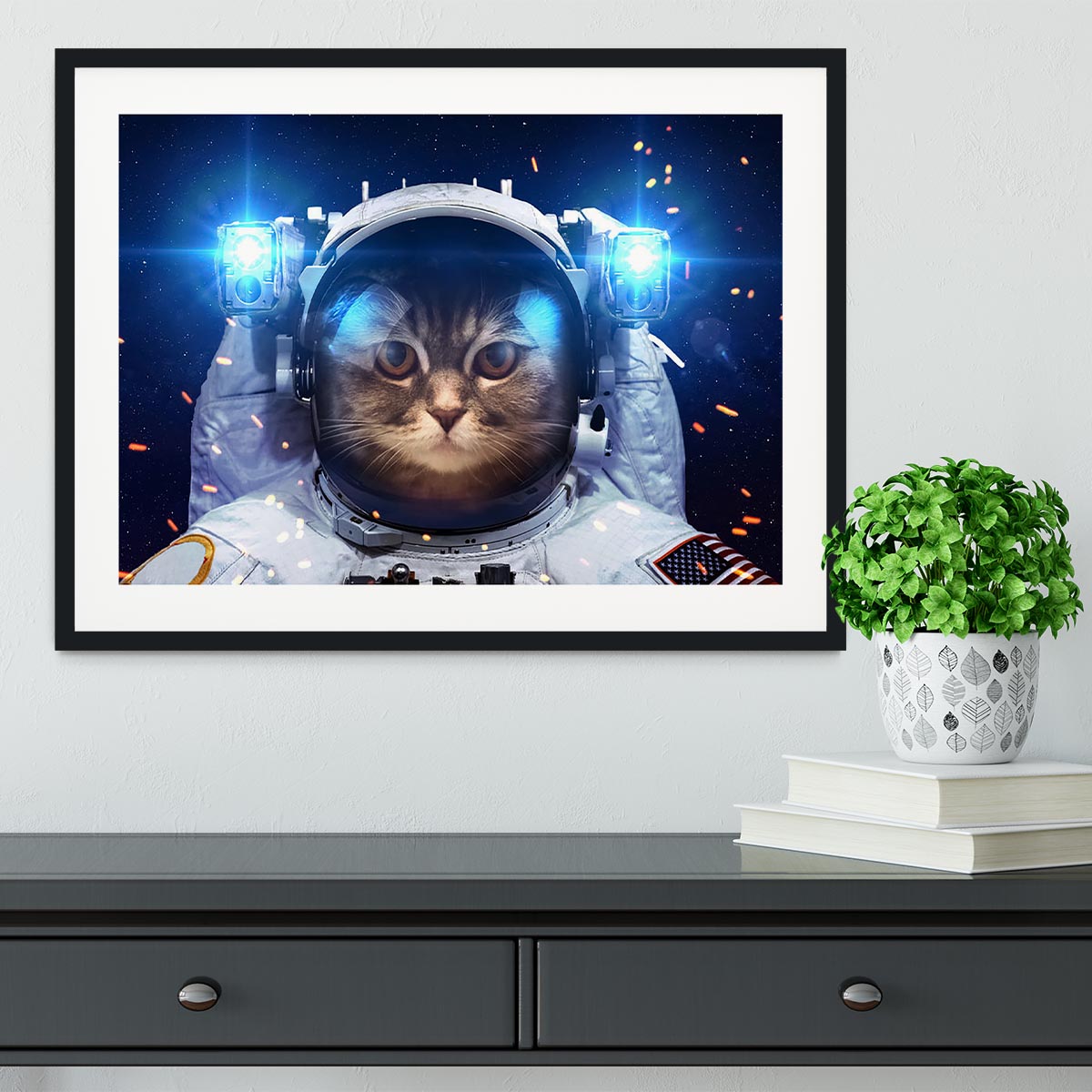 Cat in Space Framed Print - Canvas Art Rocks - 1