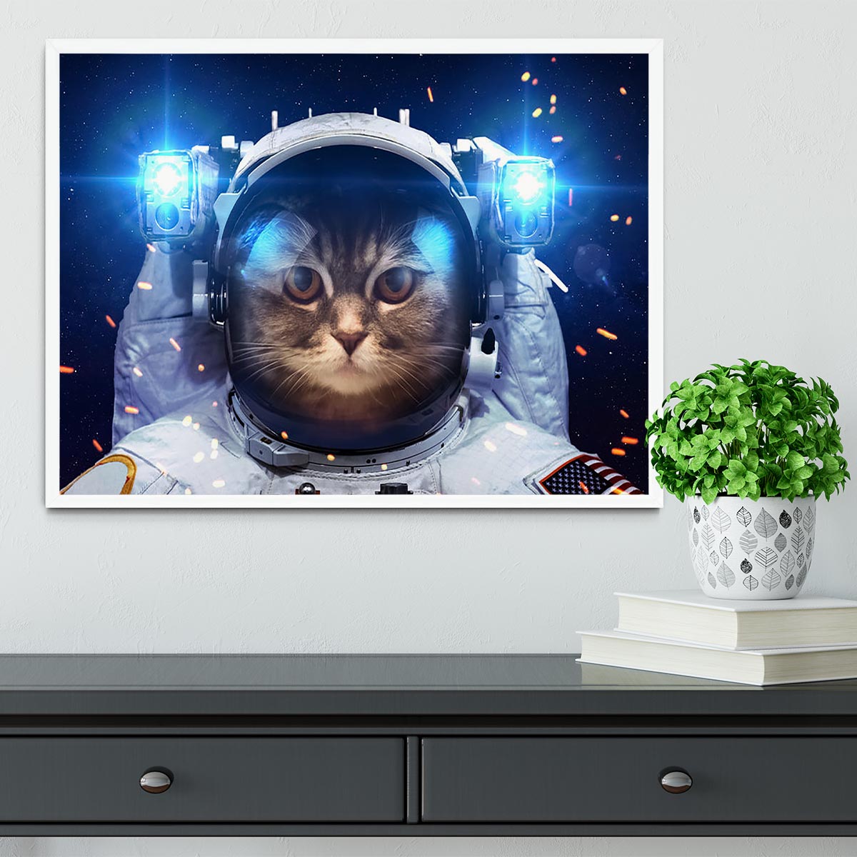 Cat in Space Framed Print - Canvas Art Rocks -6