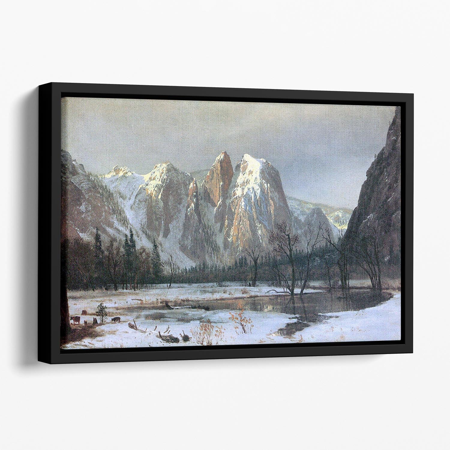 Cathedral Rocks Yosemite by Bierstadt Floating Framed Canvas - Canvas Art Rocks - 1
