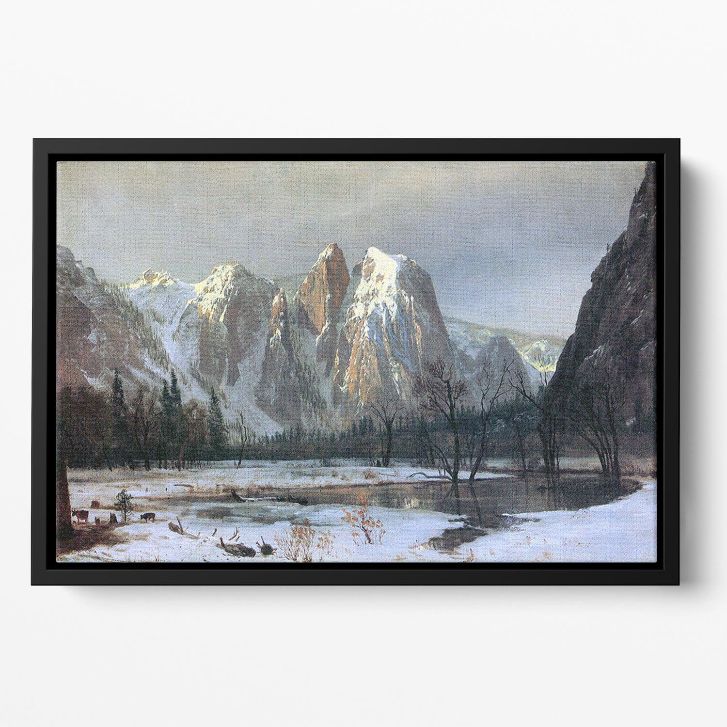 Cathedral Rocks Yosemite by Bierstadt Floating Framed Canvas - Canvas Art Rocks - 2