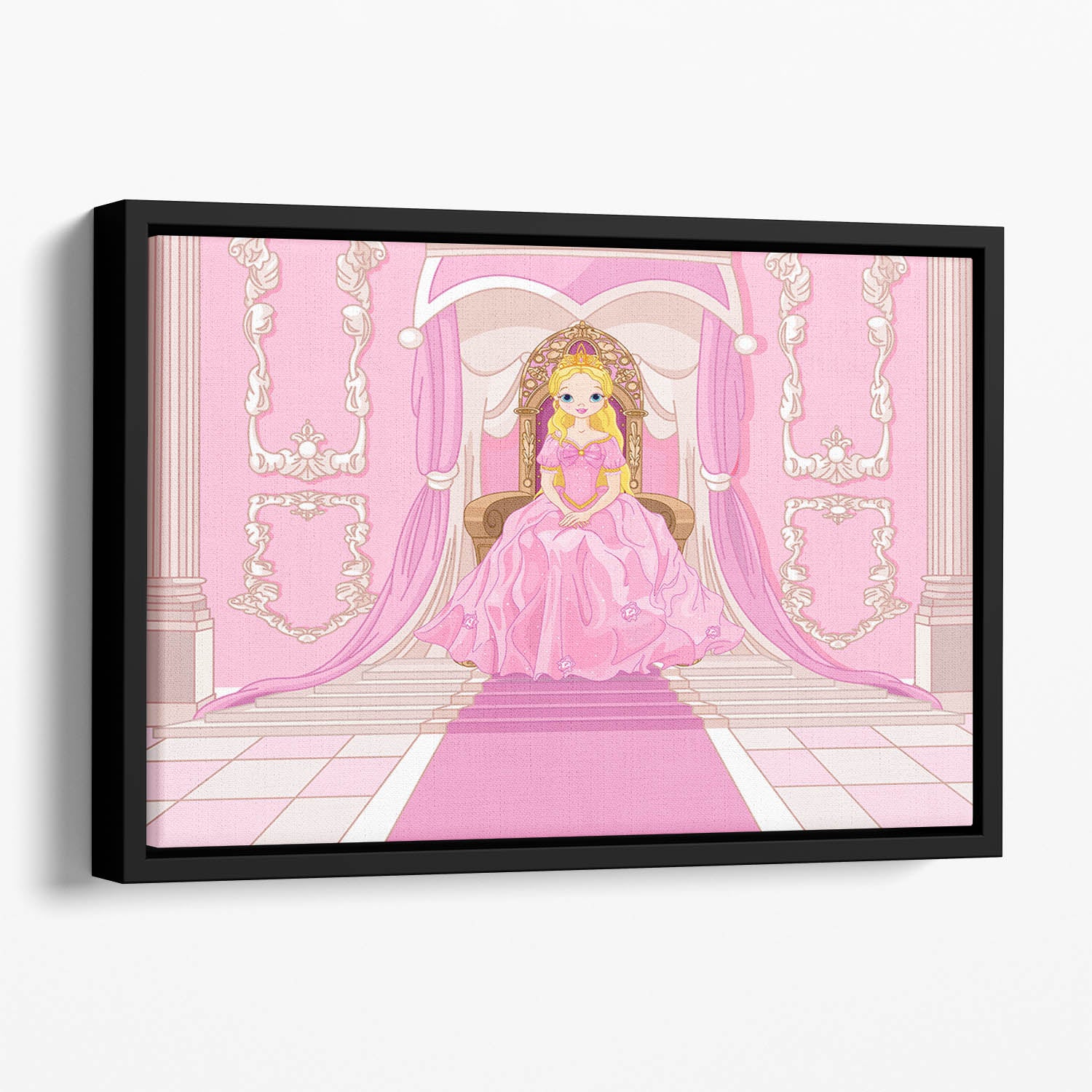 Charming Princess sits on a throne Floating Framed Canvas