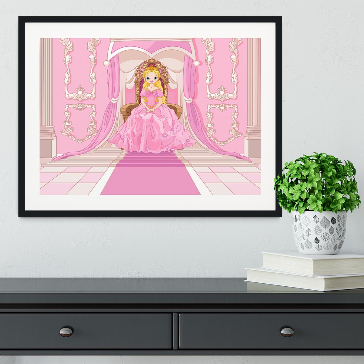 Charming Princess sits on a throne Framed Print - Canvas Art Rocks - 1