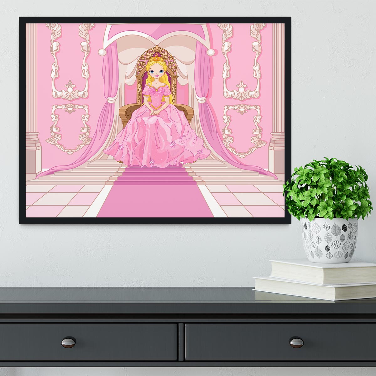 Charming Princess sits on a throne Framed Print - Canvas Art Rocks - 2
