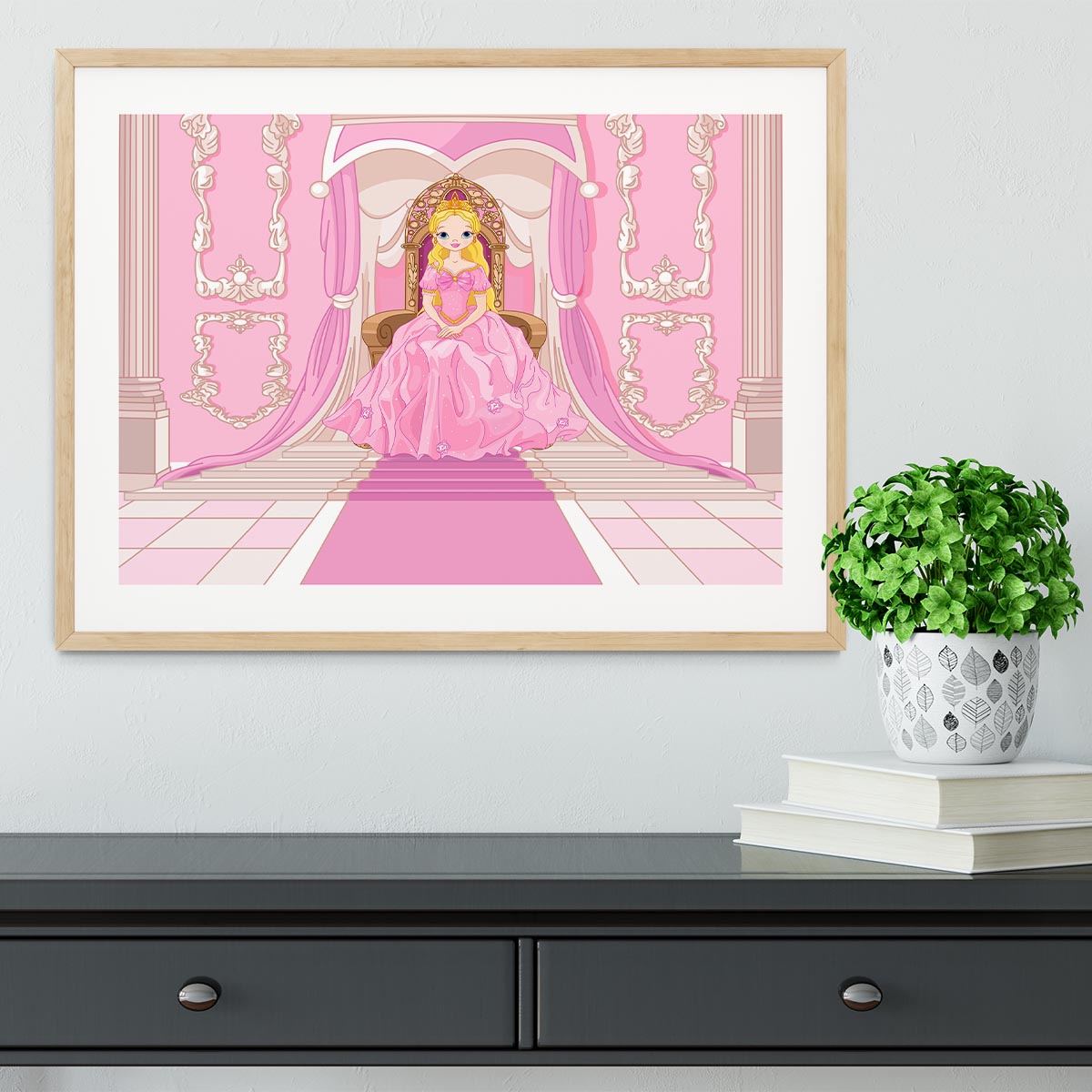 Charming Princess sits on a throne Framed Print - Canvas Art Rocks - 3