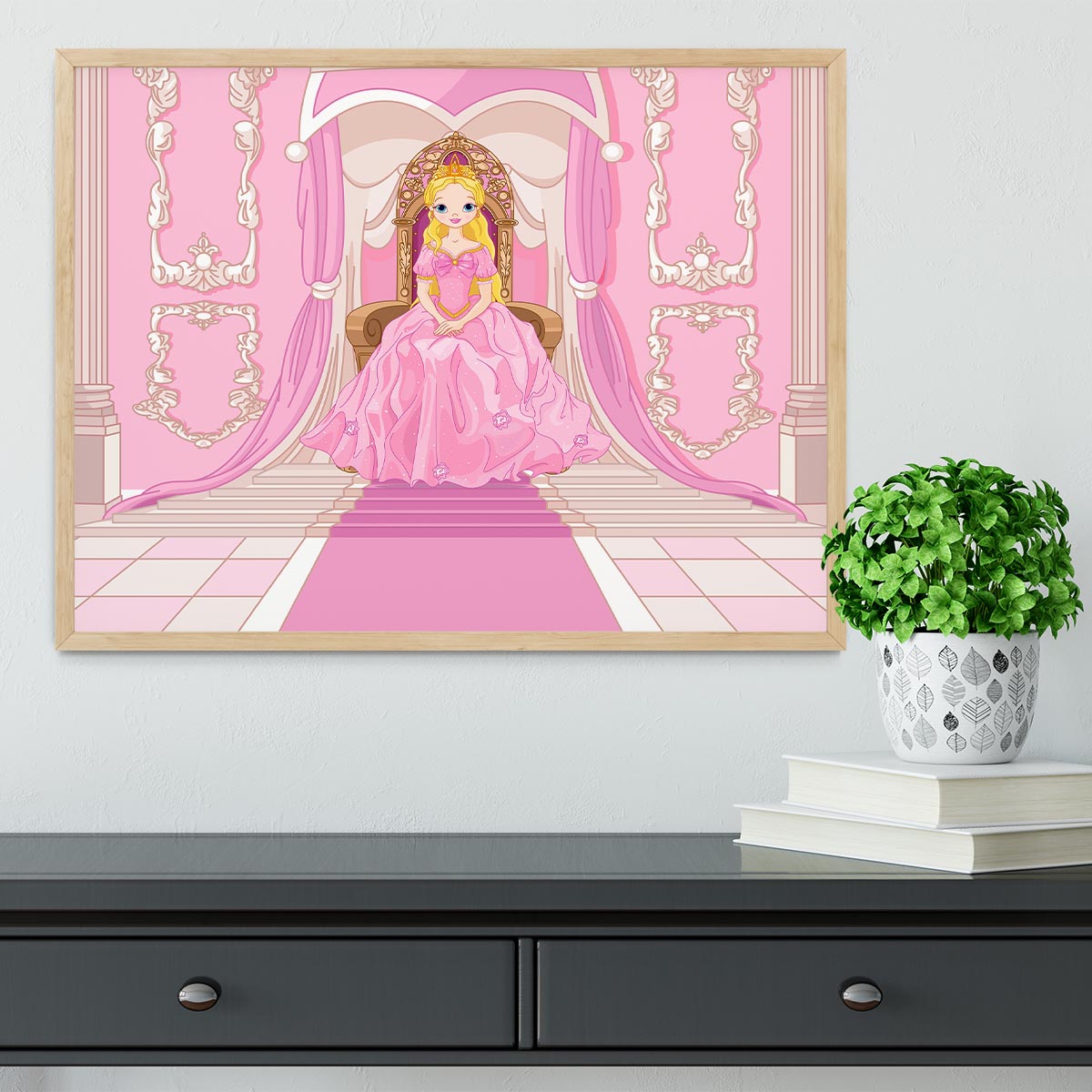 Charming Princess sits on a throne Framed Print - Canvas Art Rocks - 4