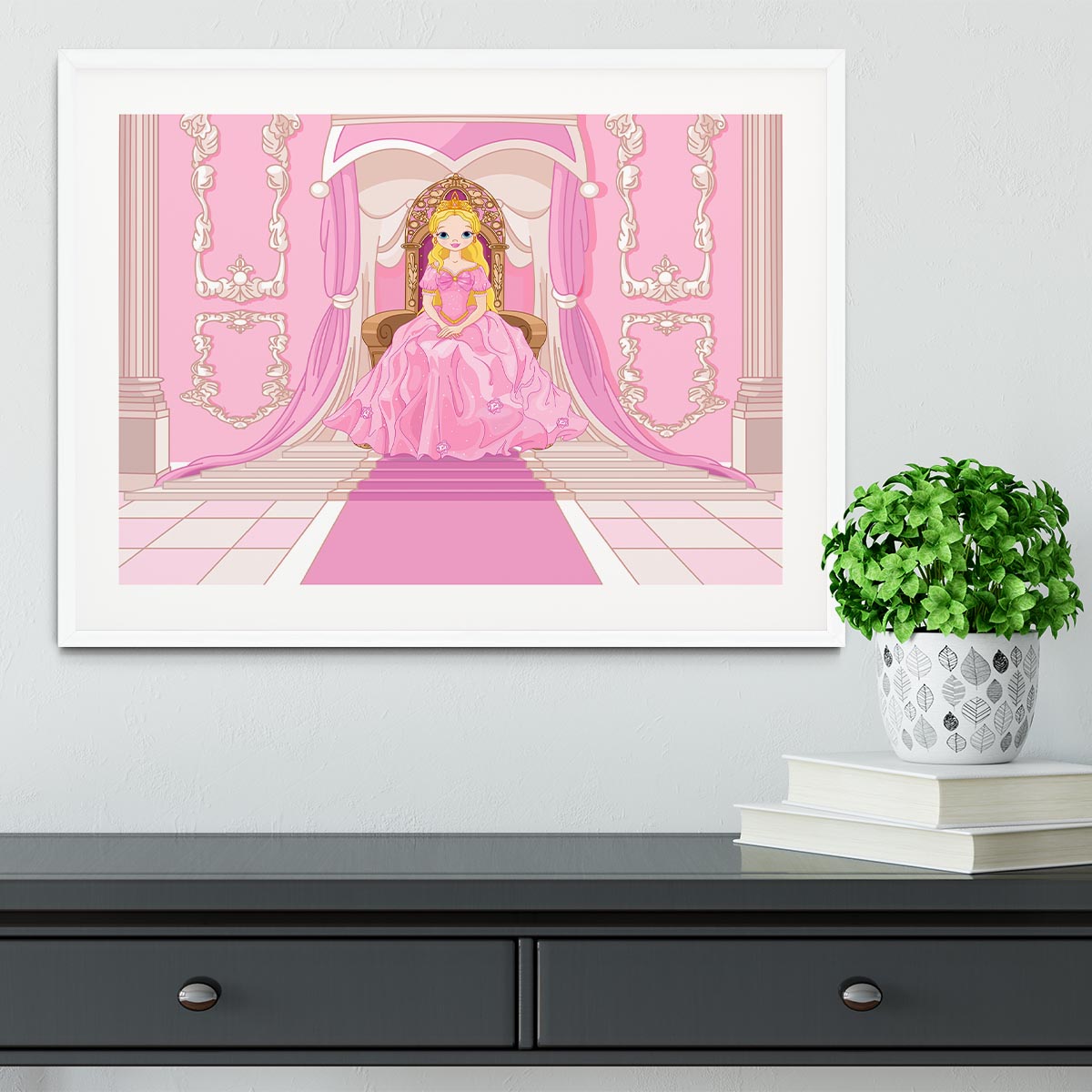 Charming Princess sits on a throne Framed Print - Canvas Art Rocks - 5