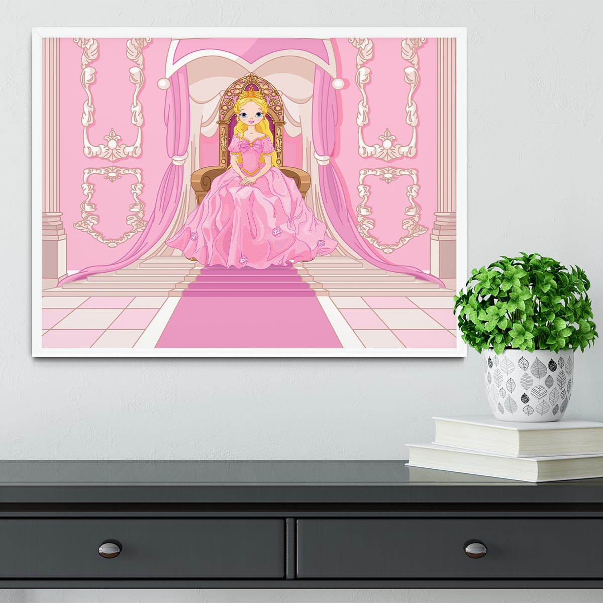 Charming Princess sits on a throne Framed Print - Canvas Art Rocks -6