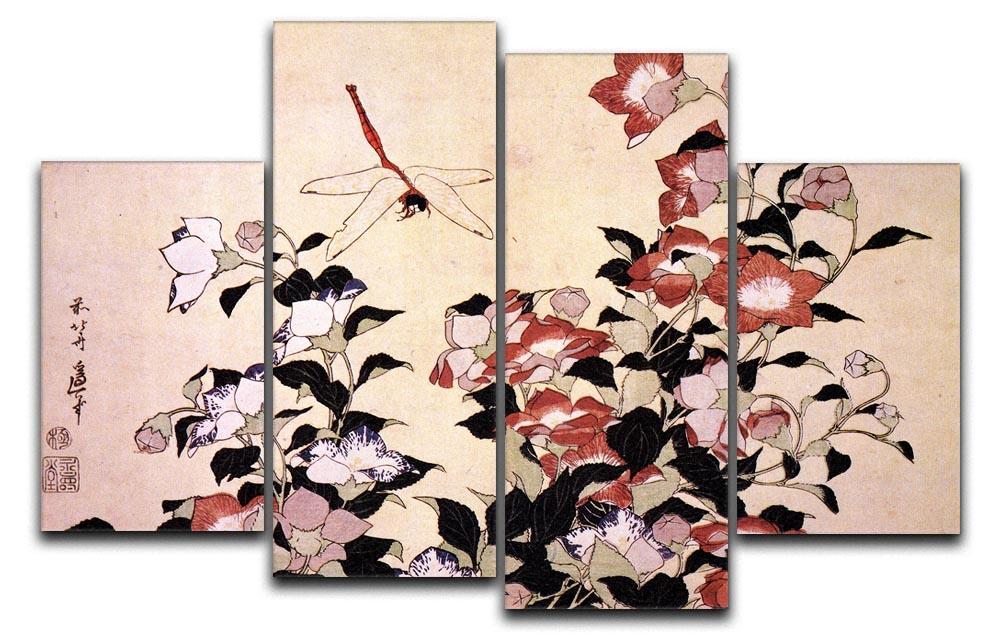Chinese bell flower and dragon-fly by Hokusai 4 Split Panel Canvas  - Canvas Art Rocks - 1