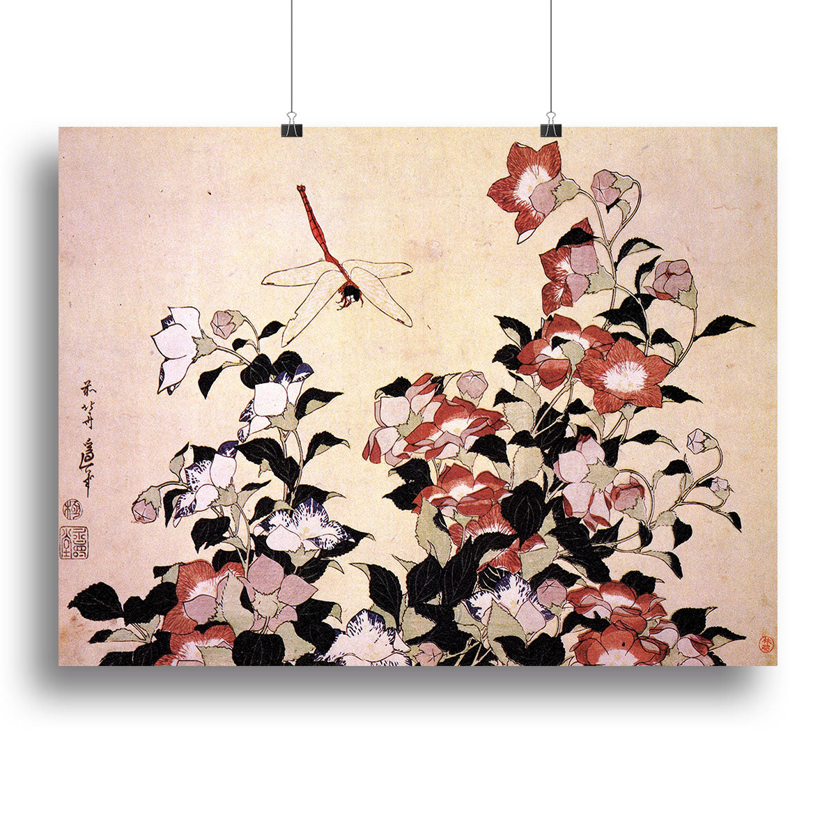 Chinese bell flower and dragon-fly by Hokusai Canvas Print or Poster - Canvas Art Rocks - 2