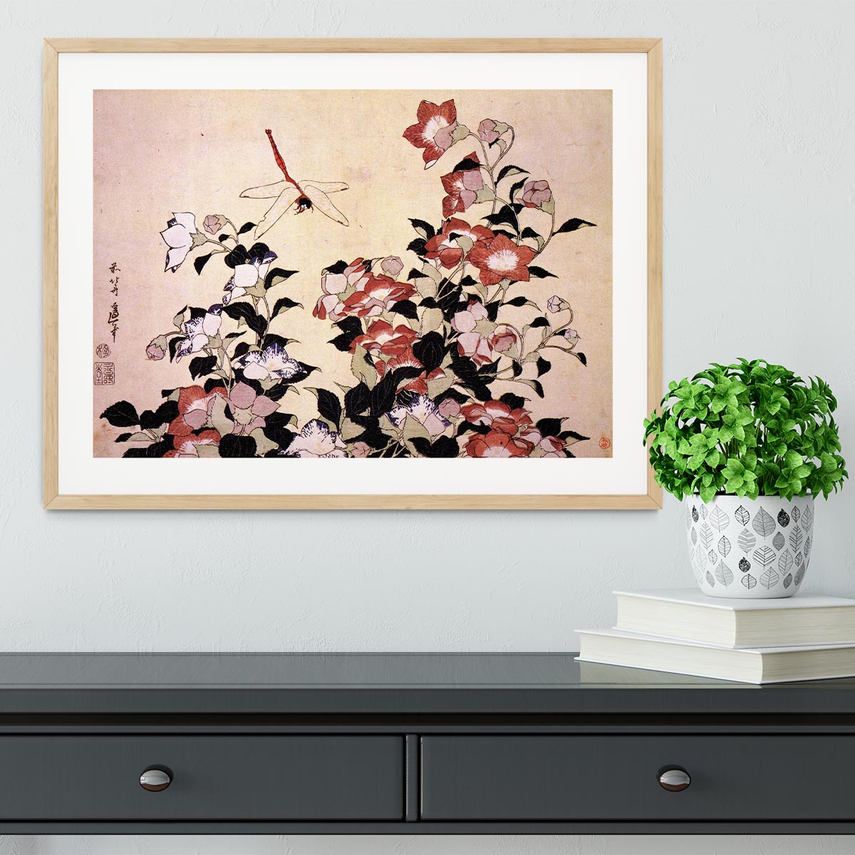 Chinese bell flower and dragon-fly by Hokusai Framed Print - Canvas Art Rocks - 3