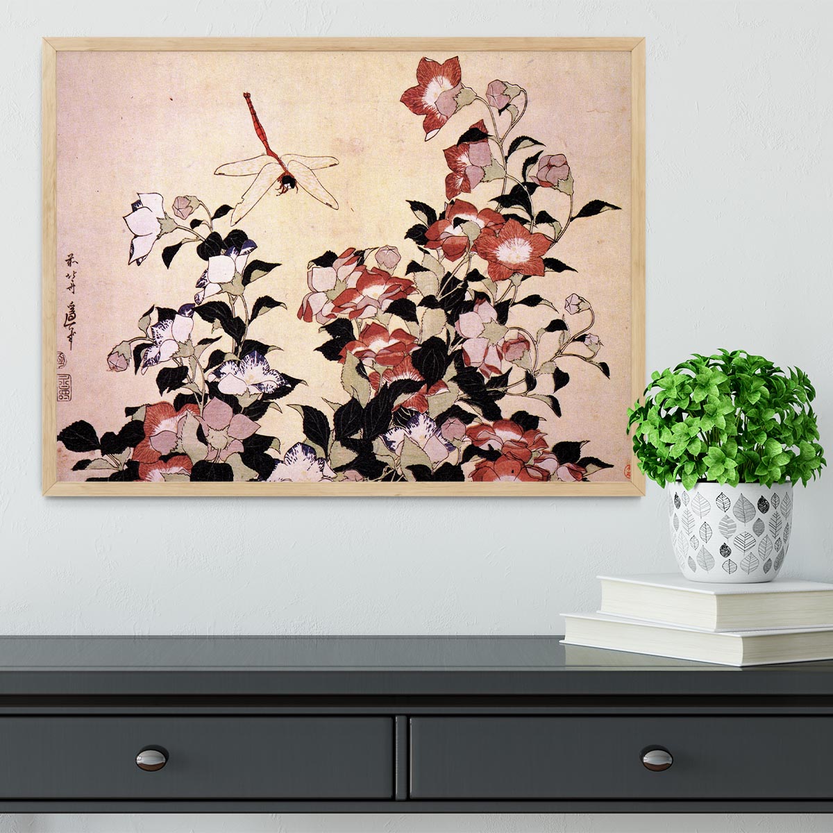 Chinese bell flower and dragon-fly by Hokusai Framed Print - Canvas Art Rocks - 4