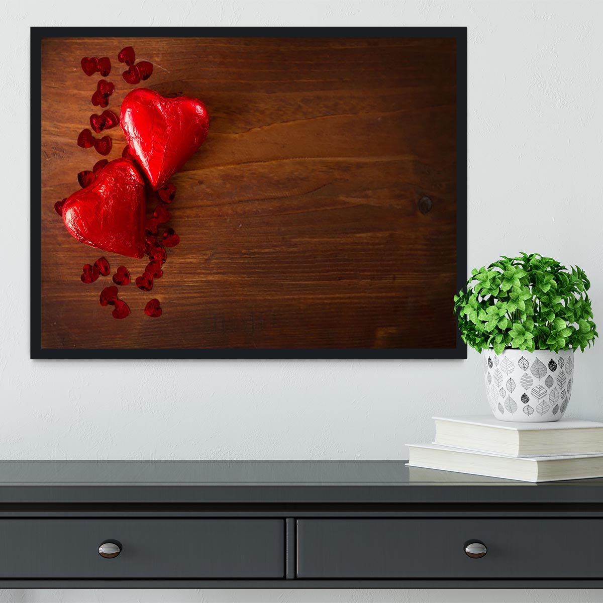 Chocolate hearts on wooden board Framed Print - Canvas Art Rocks - 2