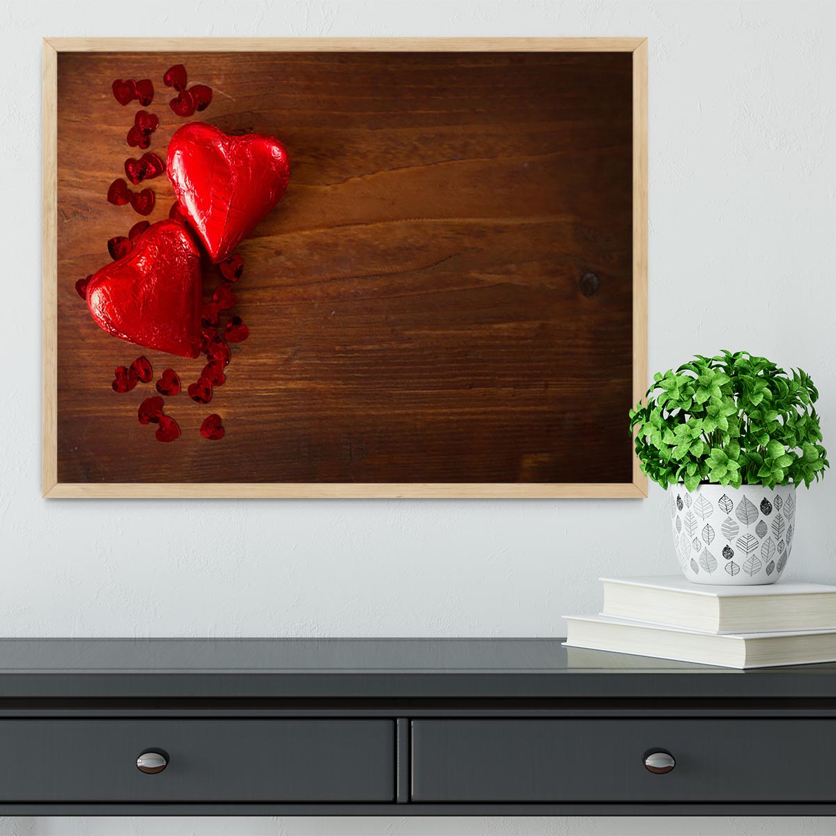 Chocolate hearts on wooden board Framed Print - Canvas Art Rocks - 4