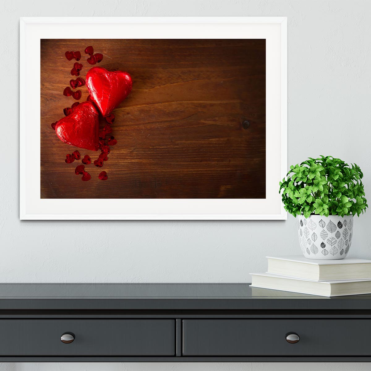 Chocolate hearts on wooden board Framed Print - Canvas Art Rocks - 5