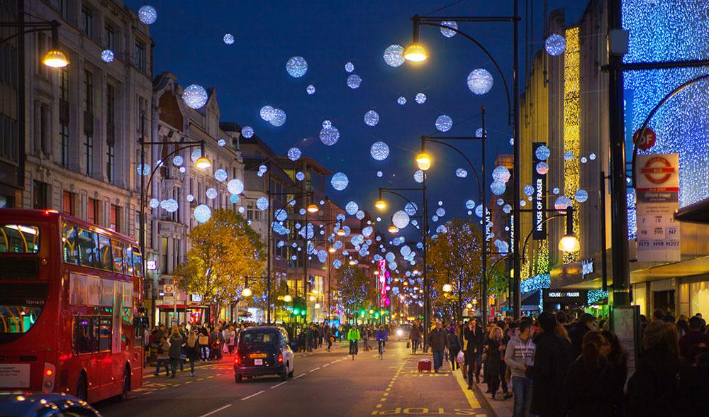 Christmas lights on Oxford street Wall Mural Wallpaper - Canvas Art Rocks - 1