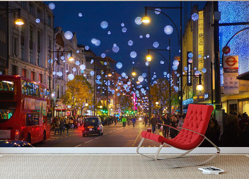 Christmas lights on Oxford street Wall Mural Wallpaper - Canvas Art Rocks - 2