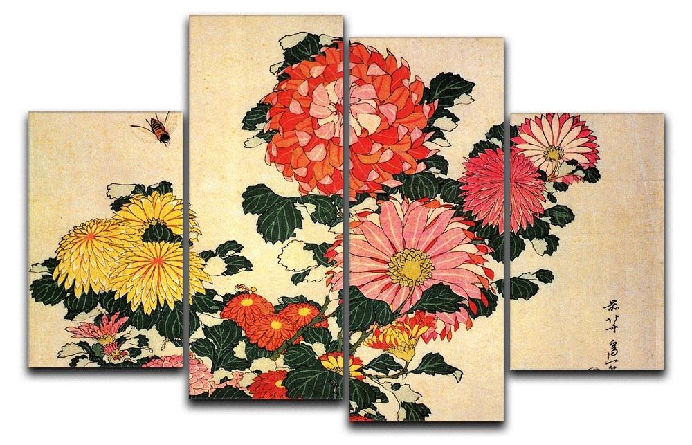 Chrysanthemum and bee by Hokusai 4 Split Panel Canvas  - Canvas Art Rocks - 1