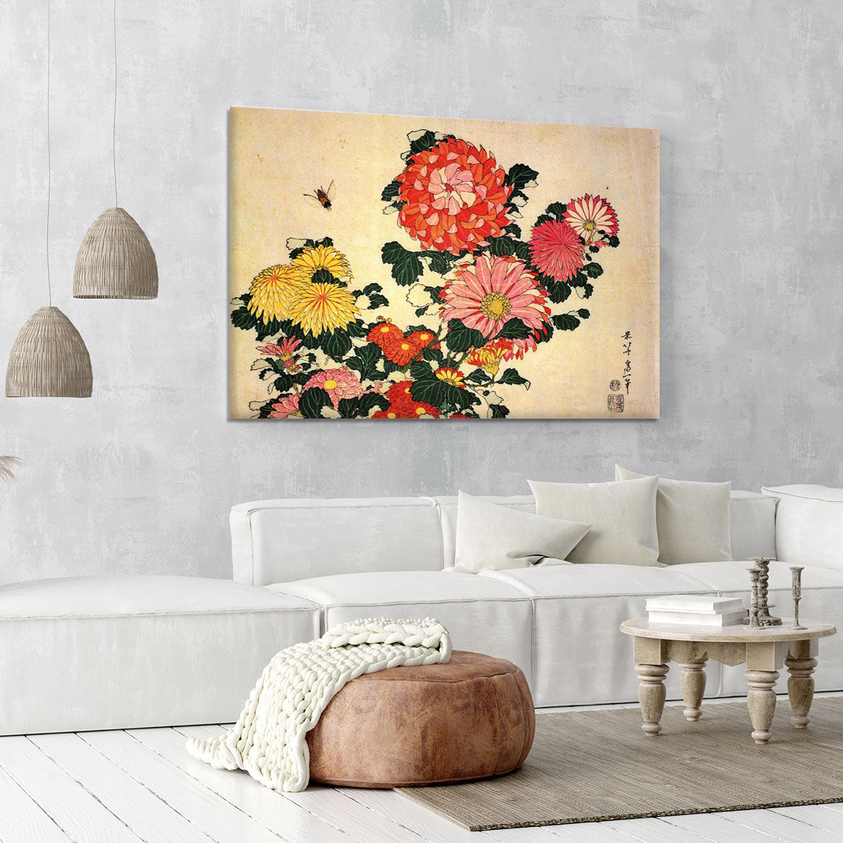 Chrysanthemum and bee by Hokusai Canvas Print or Poster - Canvas Art Rocks - 6