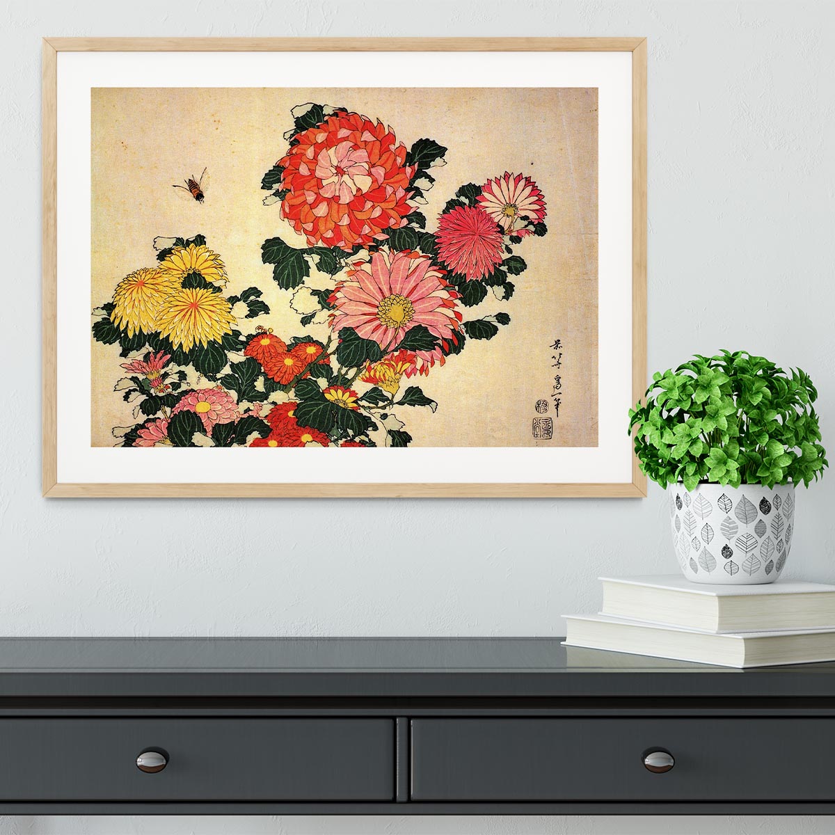 Chrysanthemum and bee by Hokusai Framed Print - Canvas Art Rocks - 3