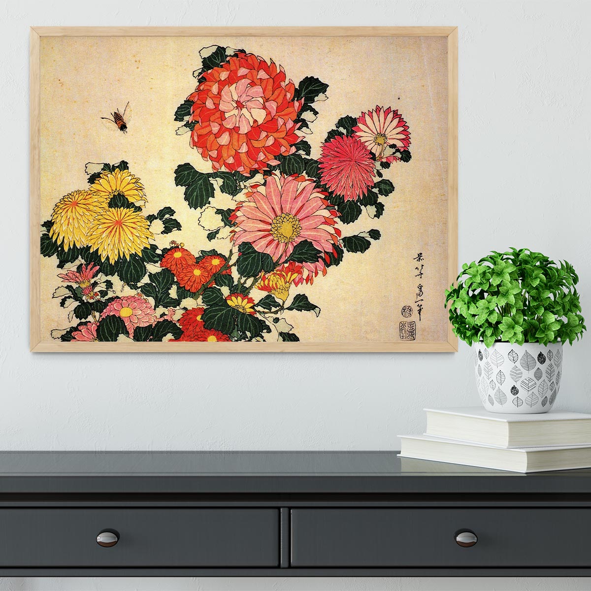 Chrysanthemum and bee by Hokusai Framed Print - Canvas Art Rocks - 4