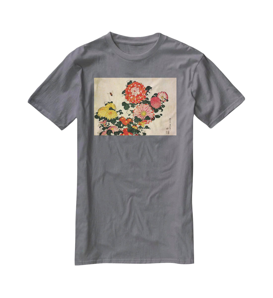 Chrysanthemum and bee by Hokusai T-Shirt - Canvas Art Rocks - 3