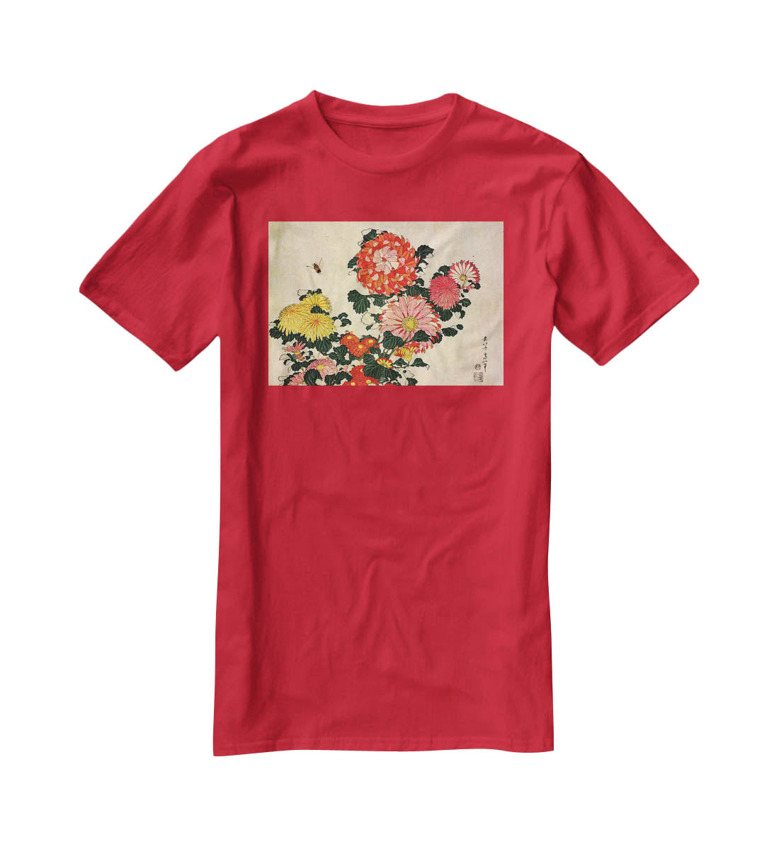 Chrysanthemum and bee by Hokusai T-Shirt - Canvas Art Rocks - 4