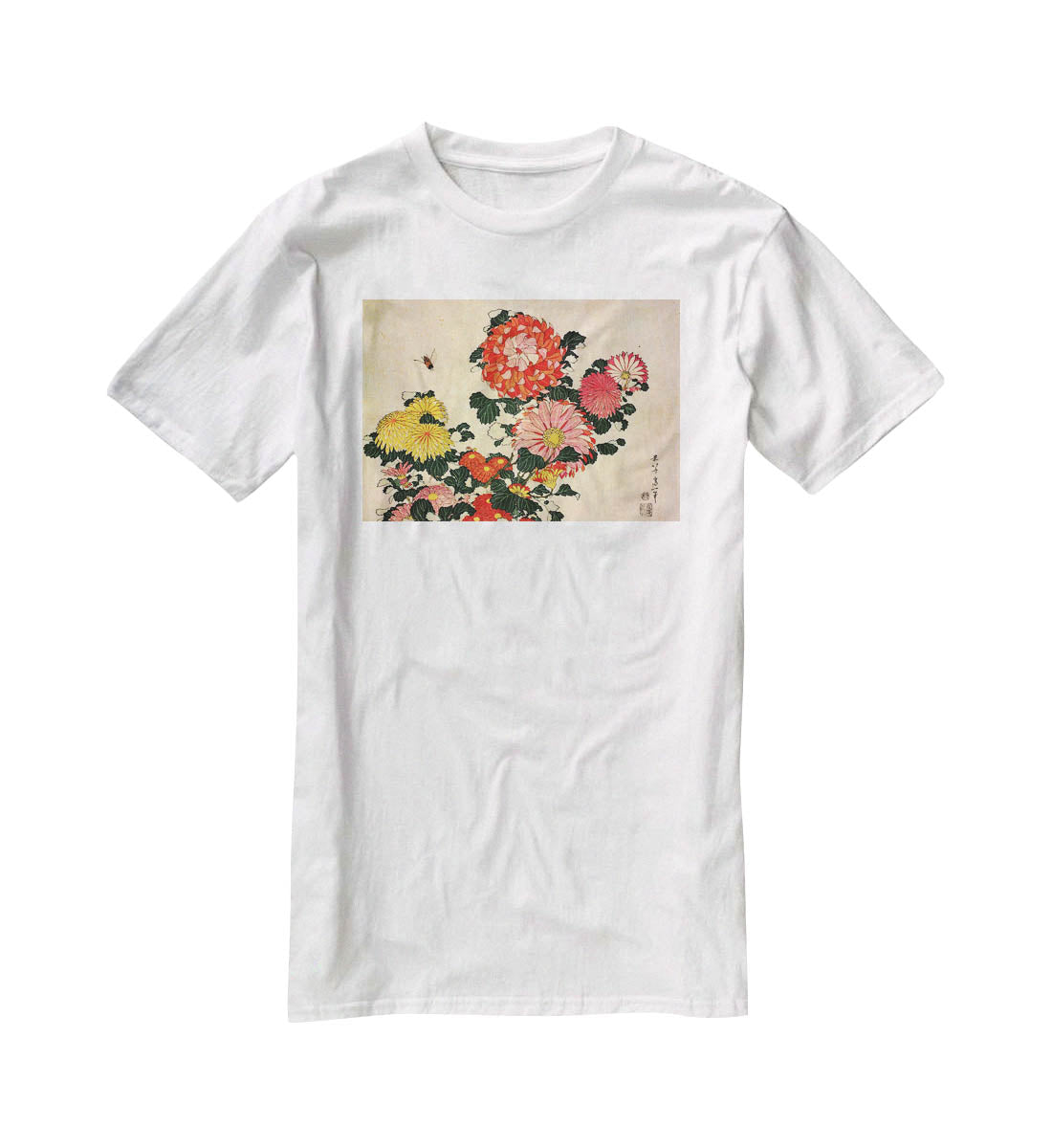 Chrysanthemum and bee by Hokusai T-Shirt - Canvas Art Rocks - 5