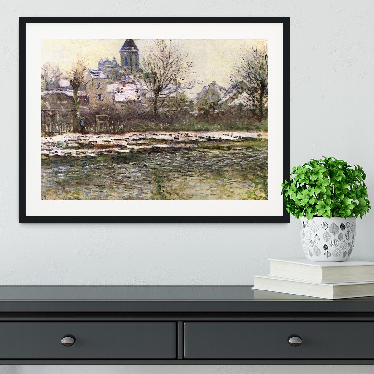 Church of Vetheuil in the snow by Monet Framed Print - Canvas Art Rocks - 1