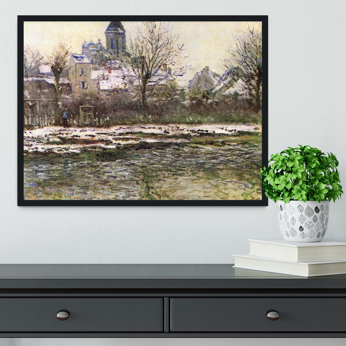 Church of Vetheuil in the snow by Monet Framed Print - Canvas Art Rocks - 2