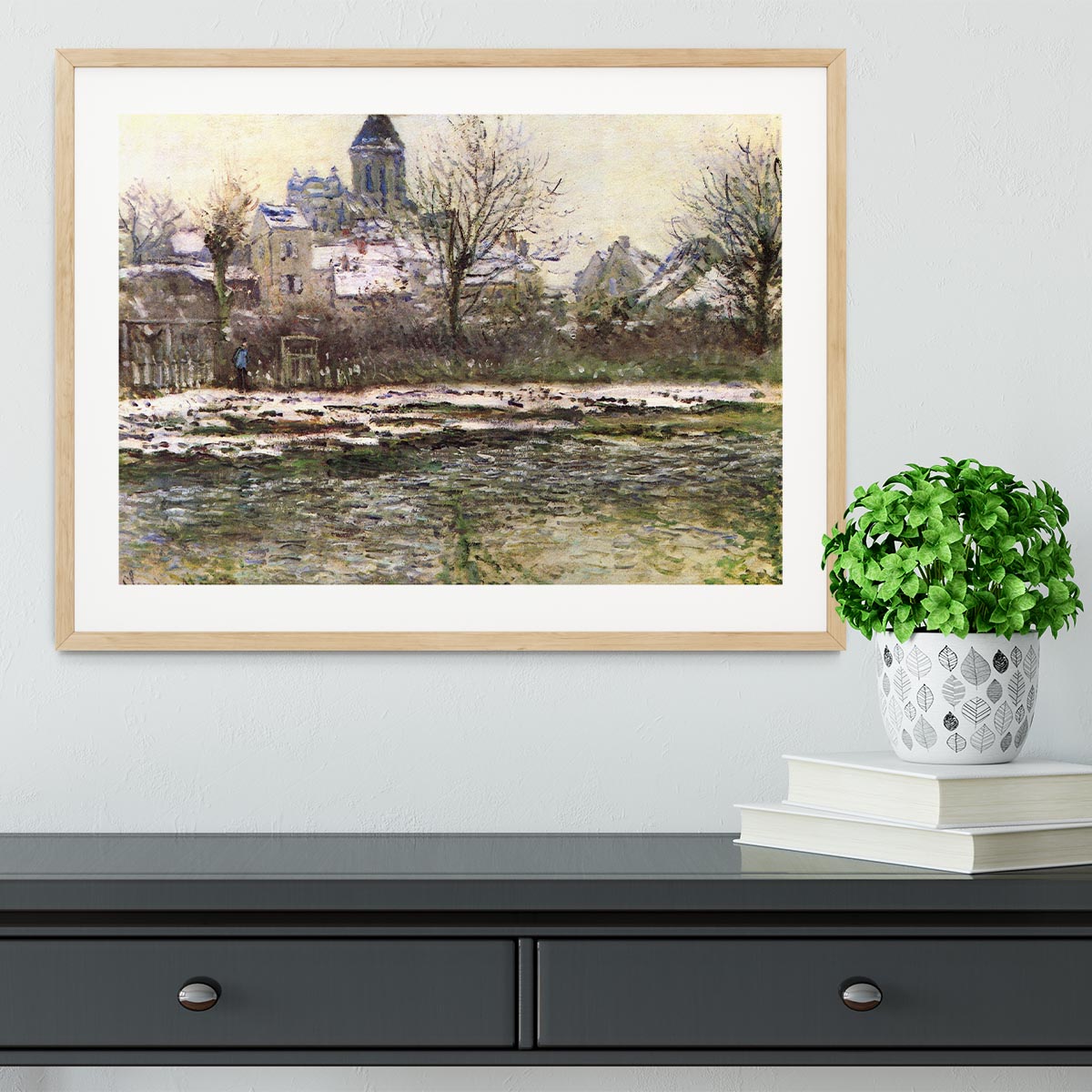 Church of Vetheuil in the snow by Monet Framed Print - Canvas Art Rocks - 3