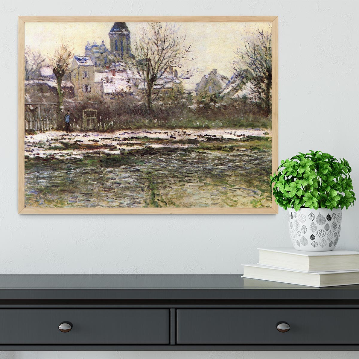 Church of Vetheuil in the snow by Monet Framed Print - Canvas Art Rocks - 4