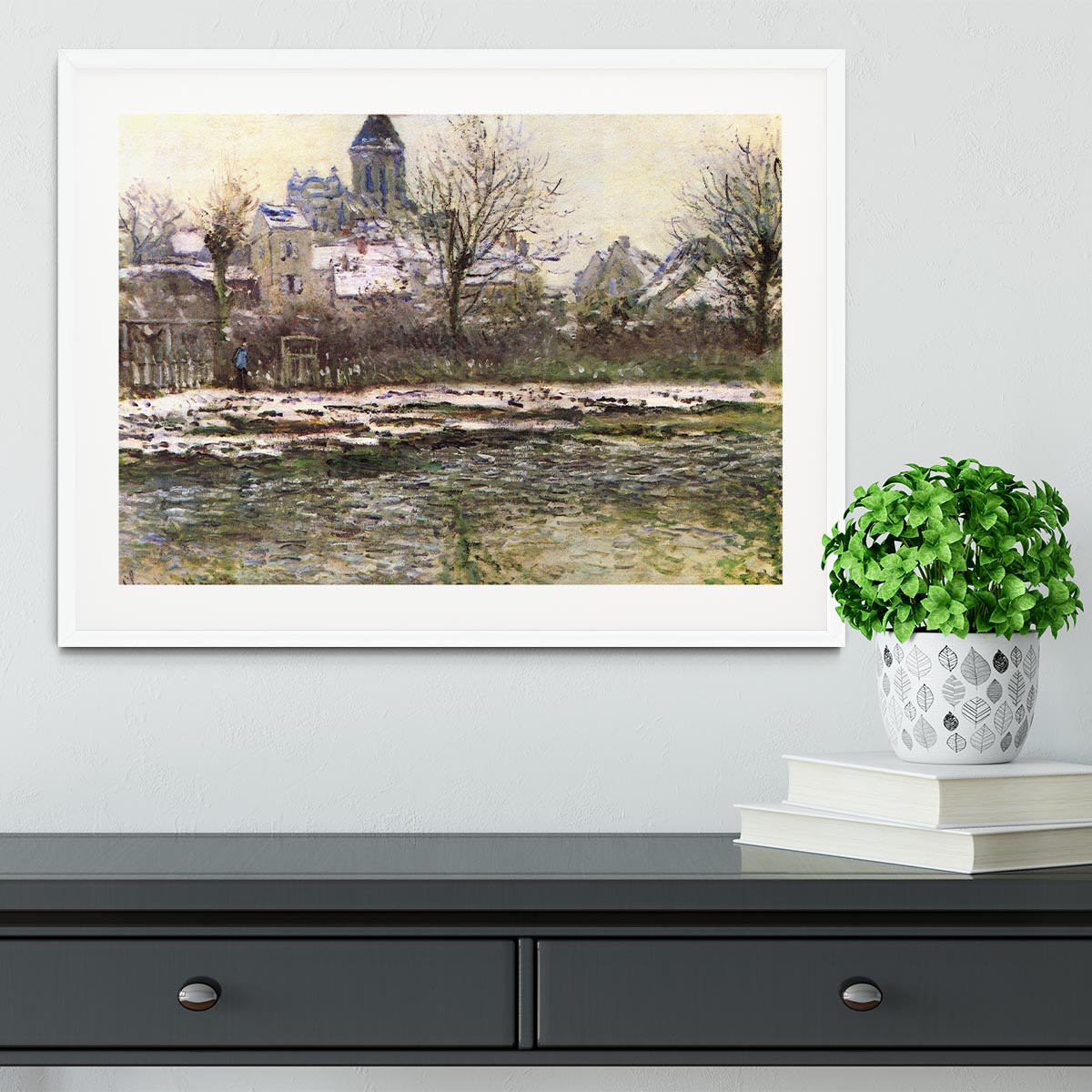 Church of Vetheuil in the snow by Monet Framed Print - Canvas Art Rocks - 5