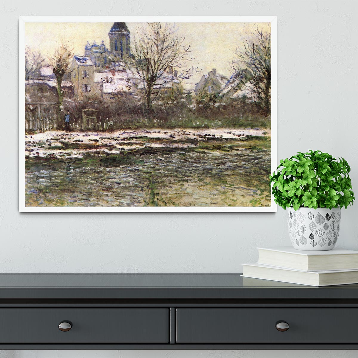 Church of Vetheuil in the snow by Monet Framed Print - Canvas Art Rocks -6