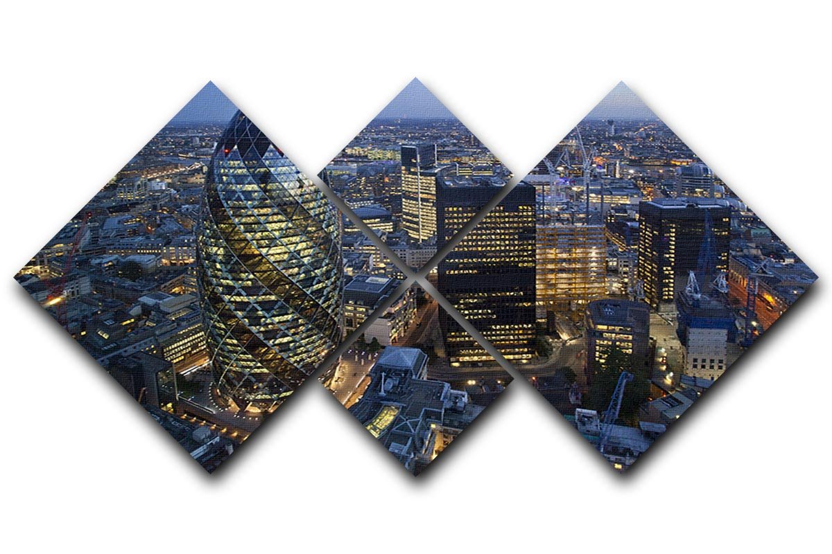 City of London lit up at night 4 Square Multi Panel Canvas  - Canvas Art Rocks - 1