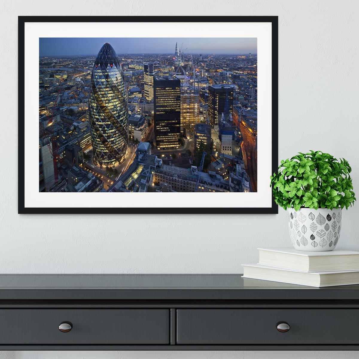 City of London lit up at night Framed Print - Canvas Art Rocks - 1