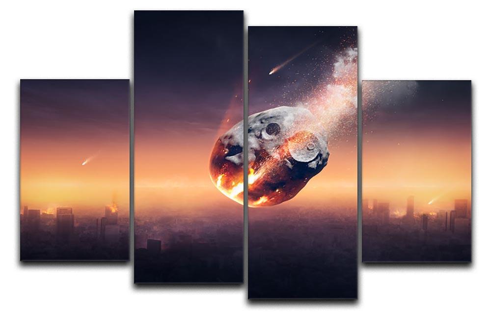 City on earth destroyed by meteor shower 4 Split Panel Canvas  - Canvas Art Rocks - 1