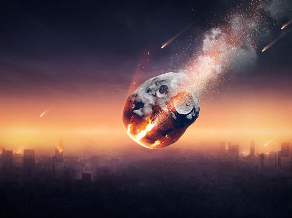 City on earth destroyed by meteor shower Wall Mural Wallpaper - Canvas Art Rocks - 1