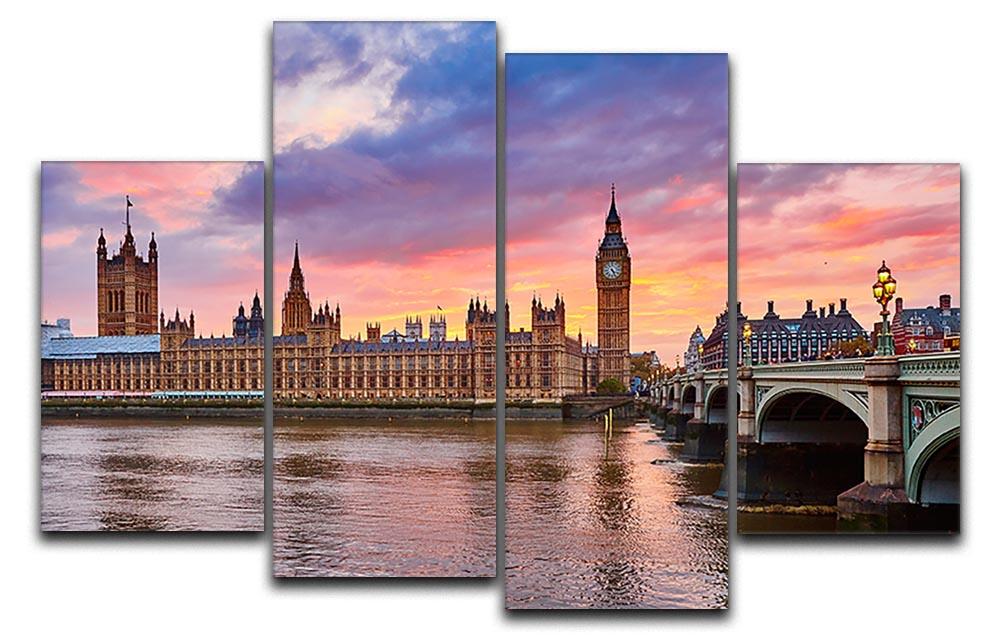 Cityscape of Big Ben and Westminster Bridge 4 Split Panel Canvas  - Canvas Art Rocks - 1