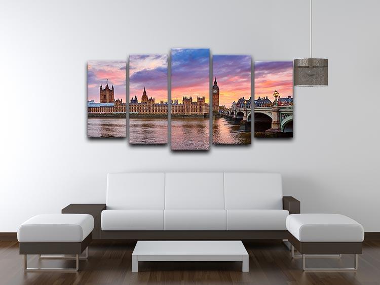 Cityscape of Big Ben and Westminster Bridge 5 Split Panel Canvas  - Canvas Art Rocks - 3