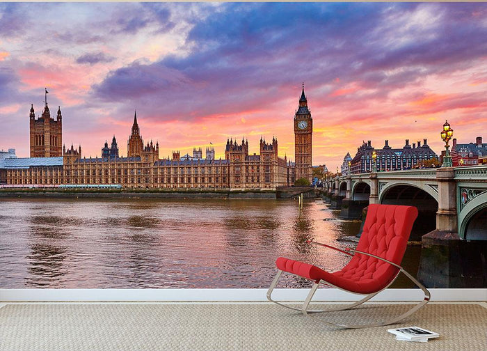 Cityscape of Big Ben and Westminster Bridge Wall Mural Wallpaper