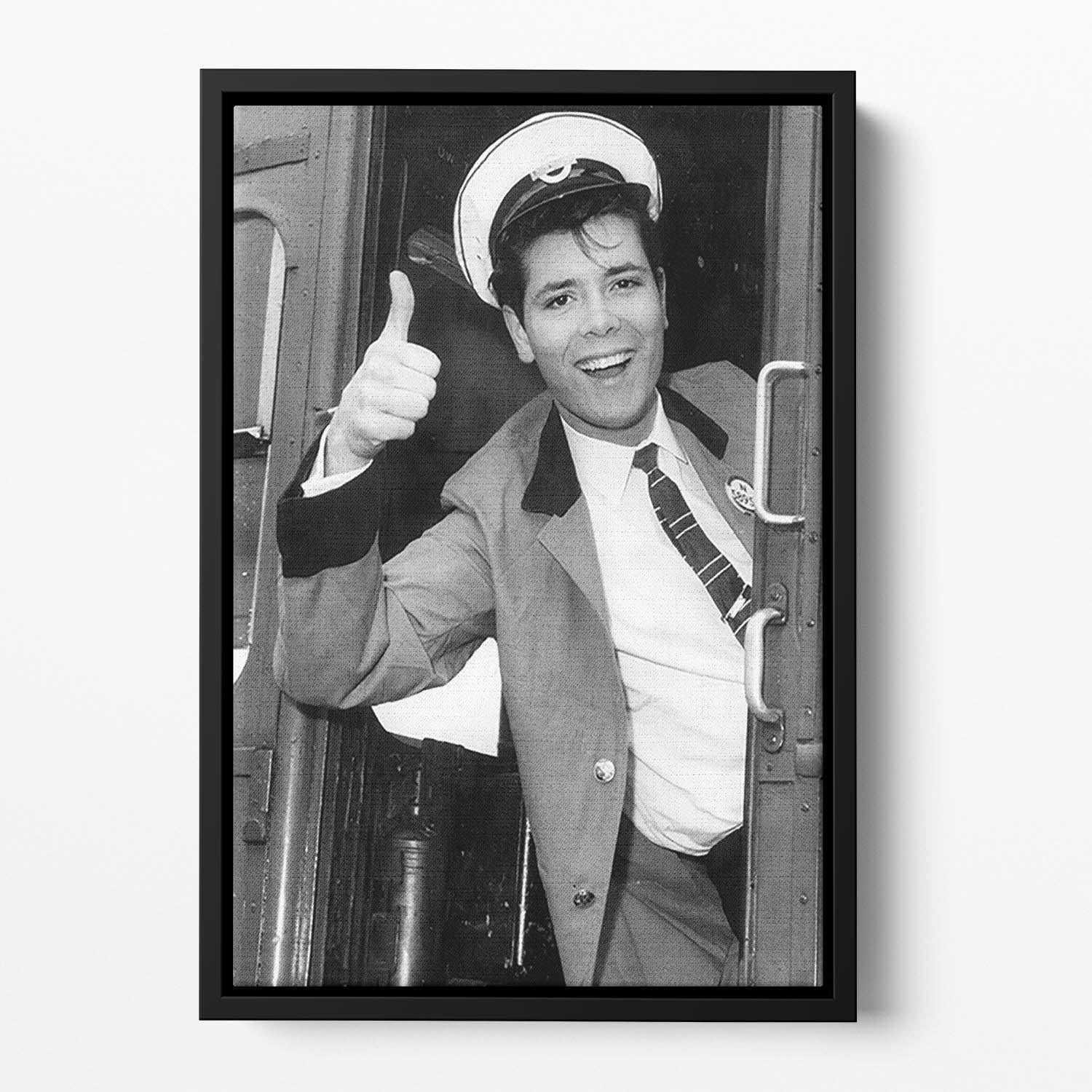Cliff Richard on a bus Floating Framed Canvas