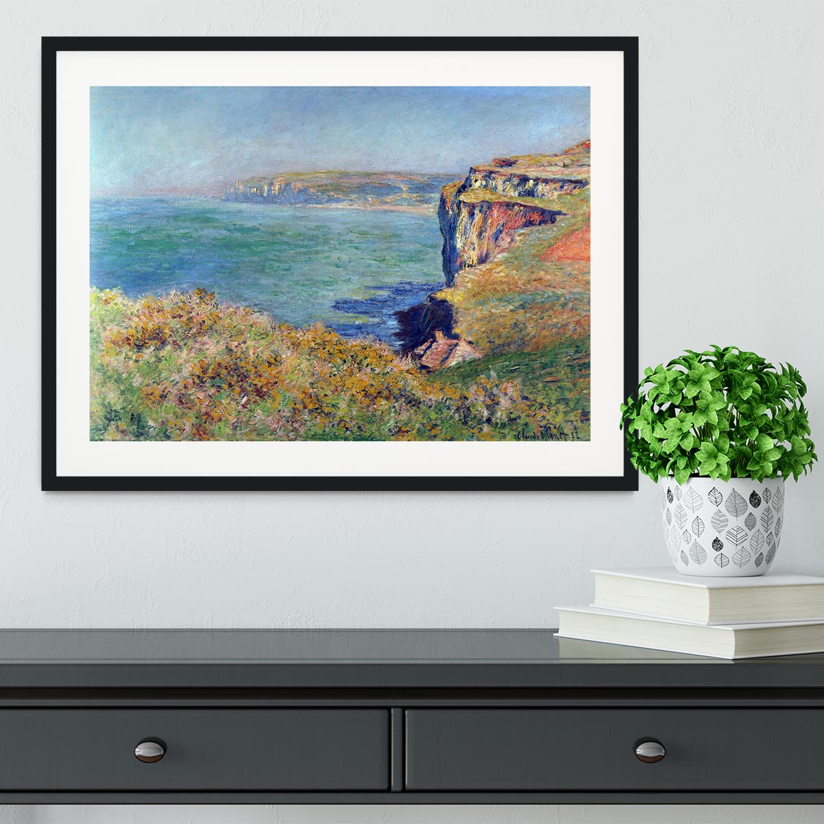 Cliffs at Varengeville by Monet Framed Print - Canvas Art Rocks - 1