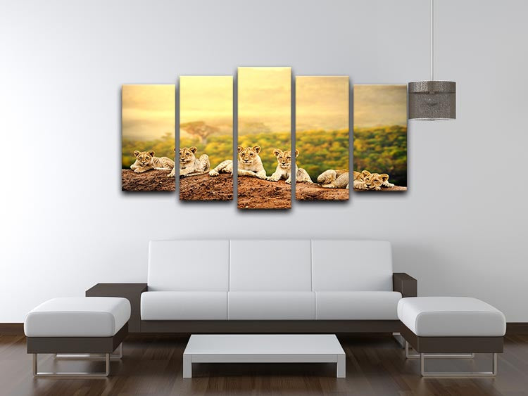 Close up of lion cubs laying together 5 Split Panel Canvas - Canvas Art Rocks - 3